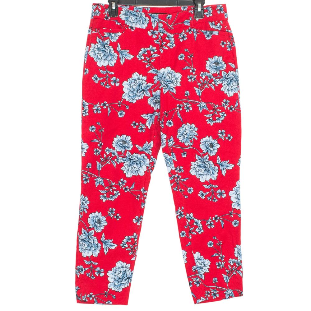 Roz & Ali Womens Pants Cropped Floral Art To Wear Fairy Boho Red Blue Size 10 FJ